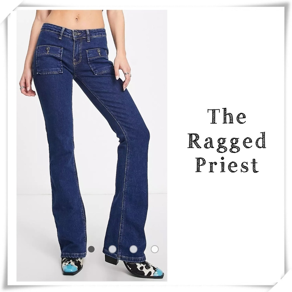 The Ragged Priest Low Rise Y2K Flared Jeans in Indigo Blue Size 28